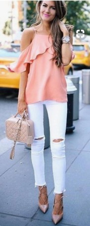 coral cold shoulder ruffle top